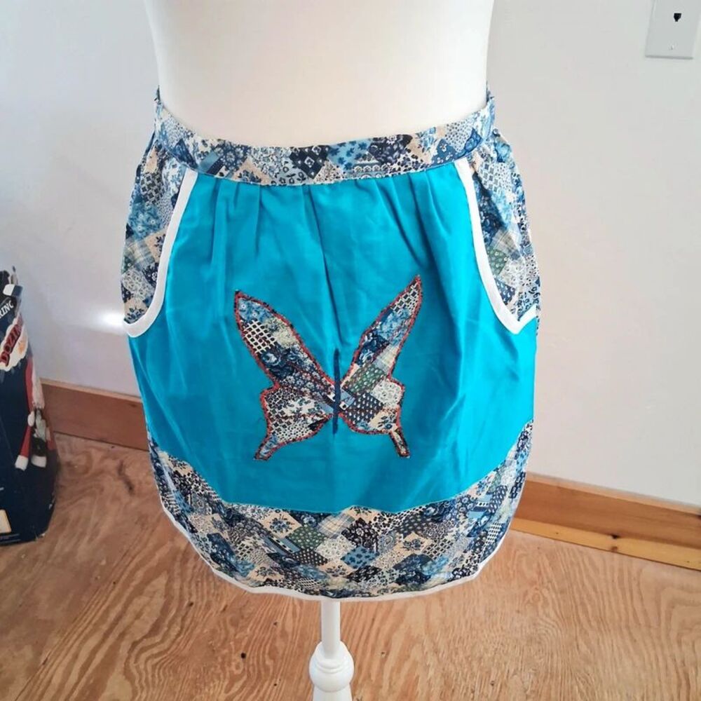 Vintage Butterfly Kitchen Apron Blue One Size